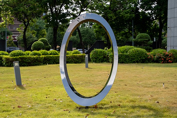 Polished Stainless Steel Circular Ring Sculpture for Outdoor Spaces